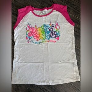 Beautiful Disaster Women’s White & Pink “Glow” Muscle Tee